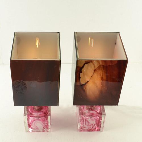 Cubic Table Lamps in Pink Glass from Poliarte, 1960, Set of 2 For Sale - Image 3 of 12