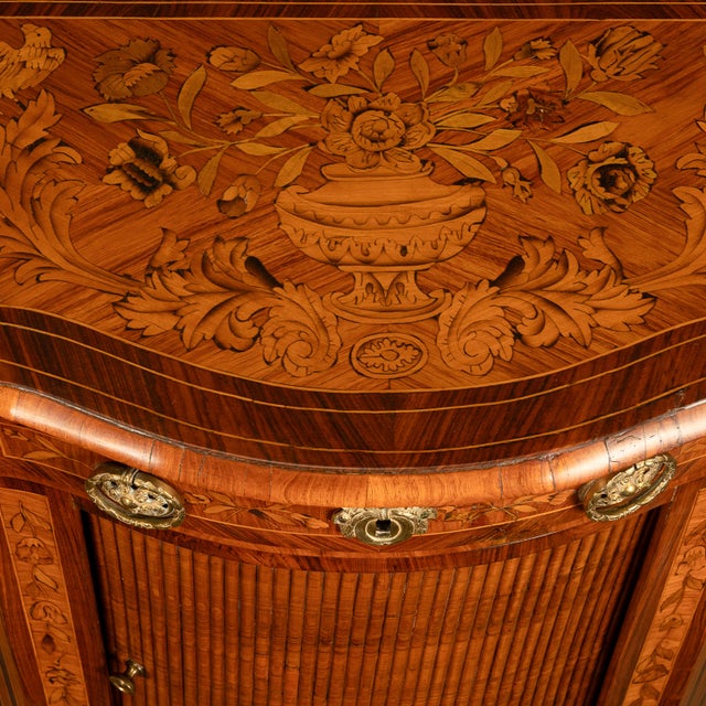 Pair Antique 18thC French Louis XV Inlaid Marquetry Ormolu Tambour Cabinets 1780 For Sale - Image 16 of 18