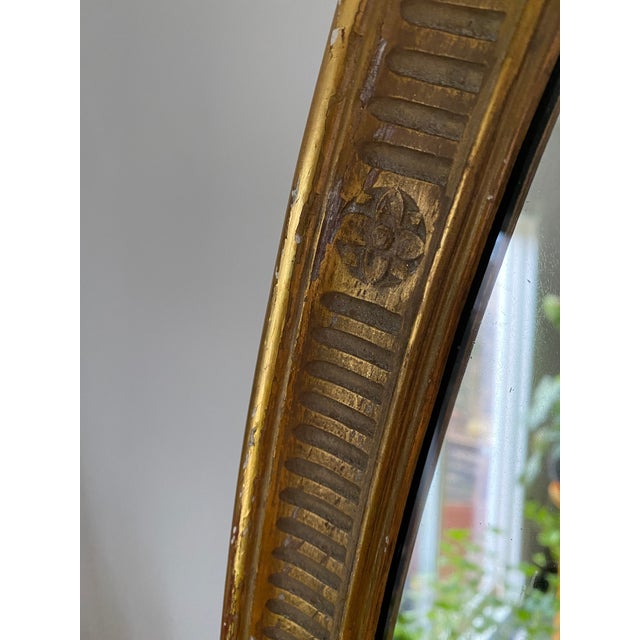 Wood Antique Large Giltwood Oval Wall Mirror For Sale - Image 7 of 12
