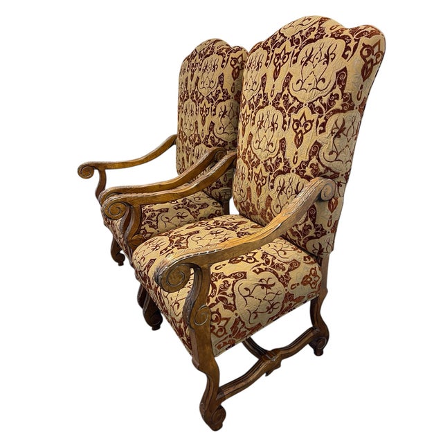 A pair of Century Furniture “Amelia” armchairs. Custom Upholstery One chair has a label attached. One chair does not have...