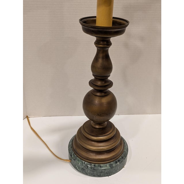 Vintage Classic Solid Brass and Green Marble Table Desk Lamp For Sale - Image 9 of 14