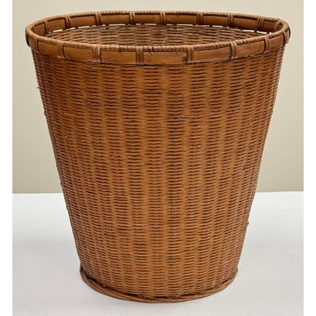 Brown Vintage Woven Wicker Wastebasket For Sale - Image 8 of 11