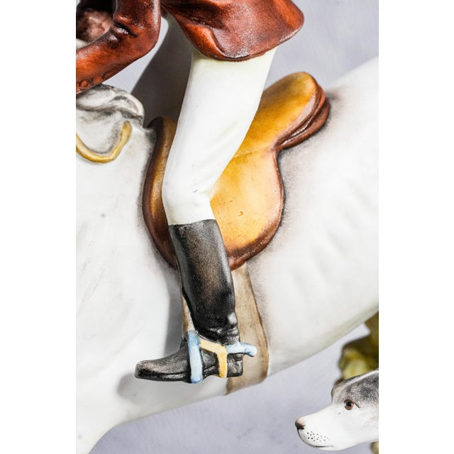 Hand Painted Vintage German Porcelain Horse Fox Hunting Dog Statue Sculpture For Sale In New York - Image 6 of 18