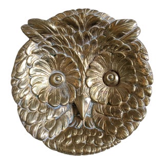 Vintage Brass Owl Circular Catch All Tray For Sale