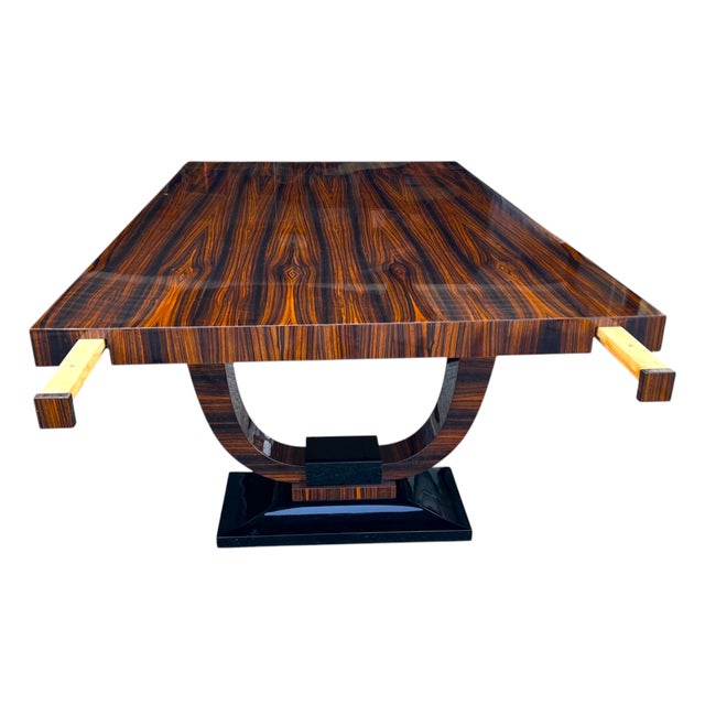 Burgundy 1980s Grand Macassar Ebony Veneer Dining Table With Pedestal Base For Sale - Image 8 of 9