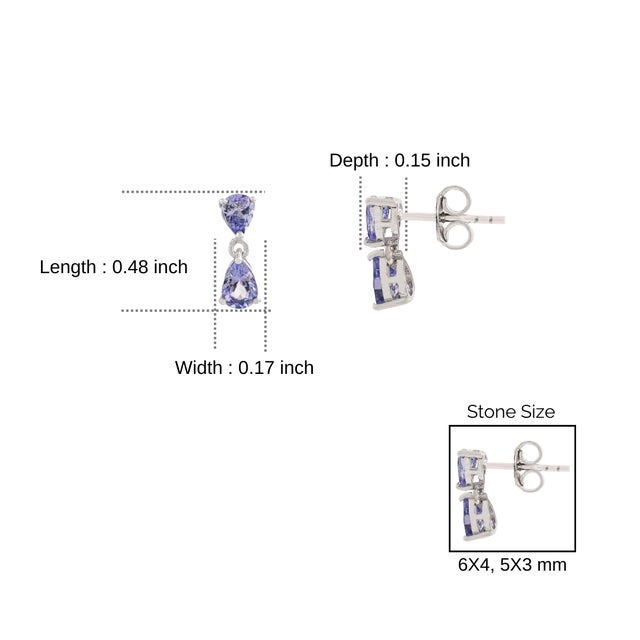 Blue Sterling Silver Pear Cut Blue Sapphire Dainty Drop Earrings by Caratandher- 2 Pieces For Sale - Image 8 of 12