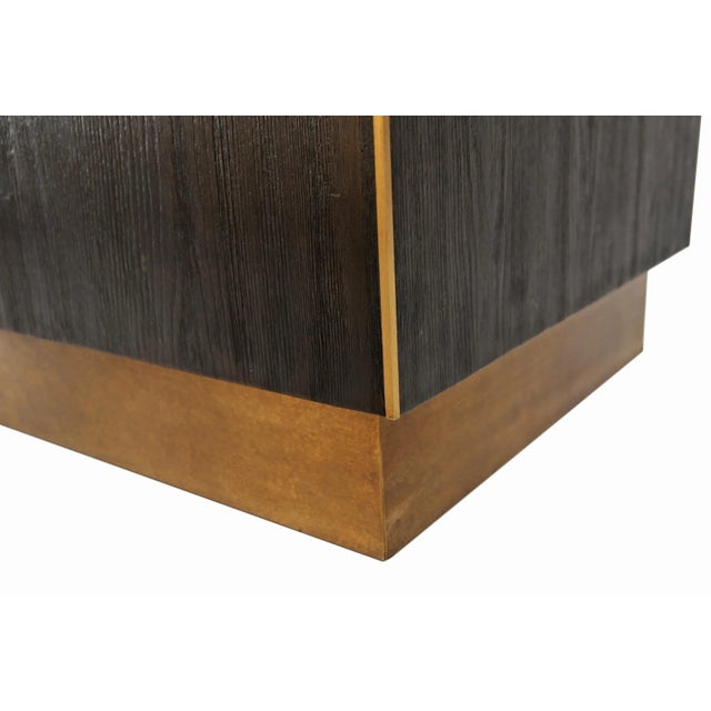 Midcentury Modern Dark Wood & Brass Cube Side Table For Sale - Image 4 of 4