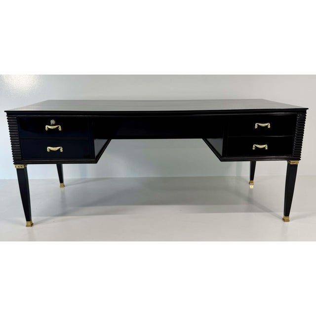 Black Italian Art Deco Black Lacquer and Brass Desk by Paolo Buffa for La Permanente Mobili Cantù, 1950s For Sale - Image 8 of 16