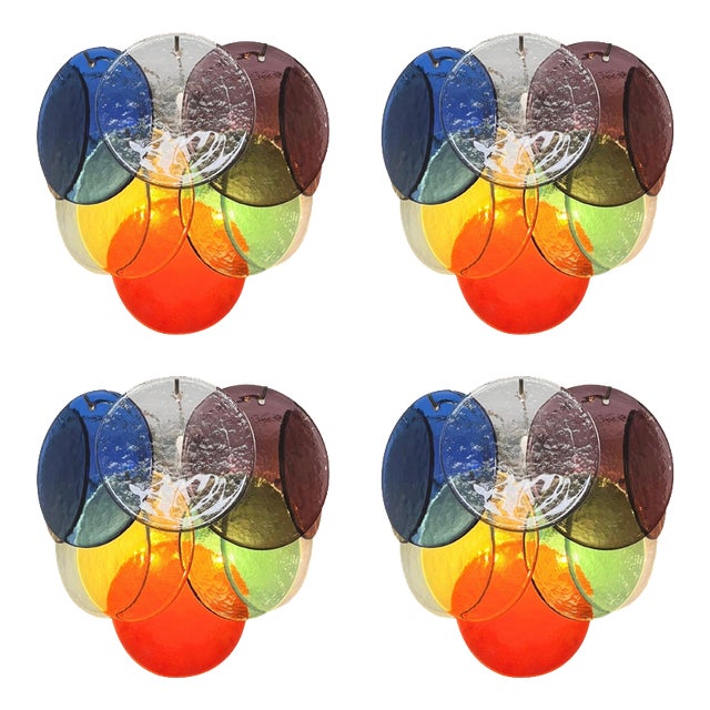 Vintage Disc Sconces in Multi-Color Murano Glass, 1970s, Set of 4 For Sale
