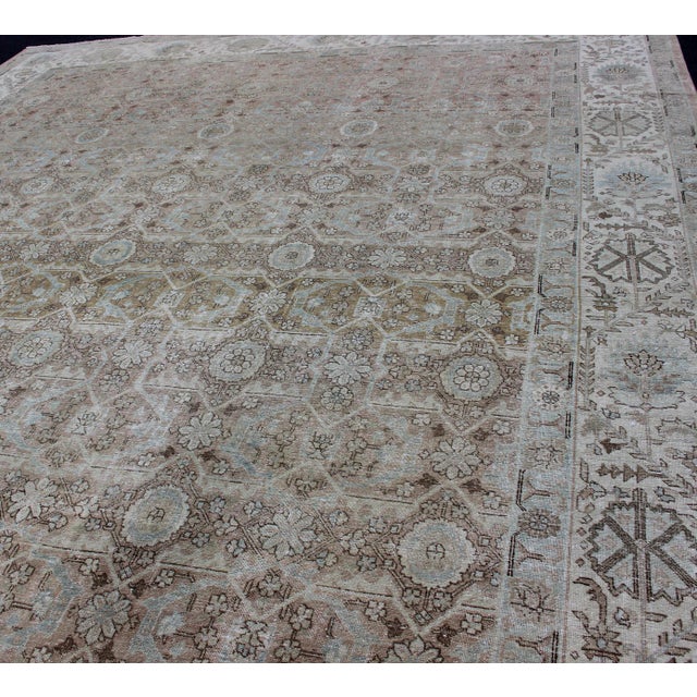 Antique Persian Tabriz With All-Over Floral Design in Ivory, Blue, Blush, Brown For Sale In Atlanta - Image 6 of 16