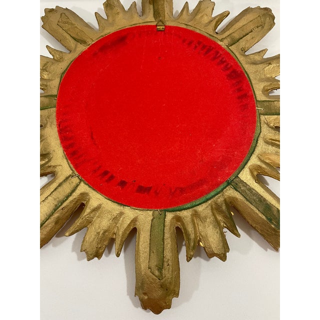 Mid 20th Century Large 18" Bright Gold Italian Giltwood Sunburst Wall Mirror For Sale - Image 9 of 15