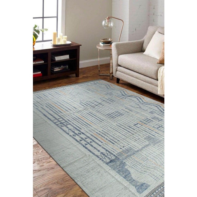 9x12 Gray Hand-Knotted Wool Linear Tribal Motifs Modern Carpet Rug For Sale - Image 9 of 10