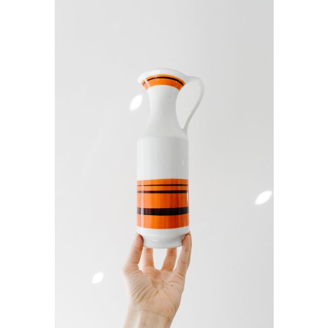 KPM Porcelain Mid-Century Royal Porzellan Bavaria Kpm Orange & White Porcelain Pitcher Vase For Sale - Image 4 of 10