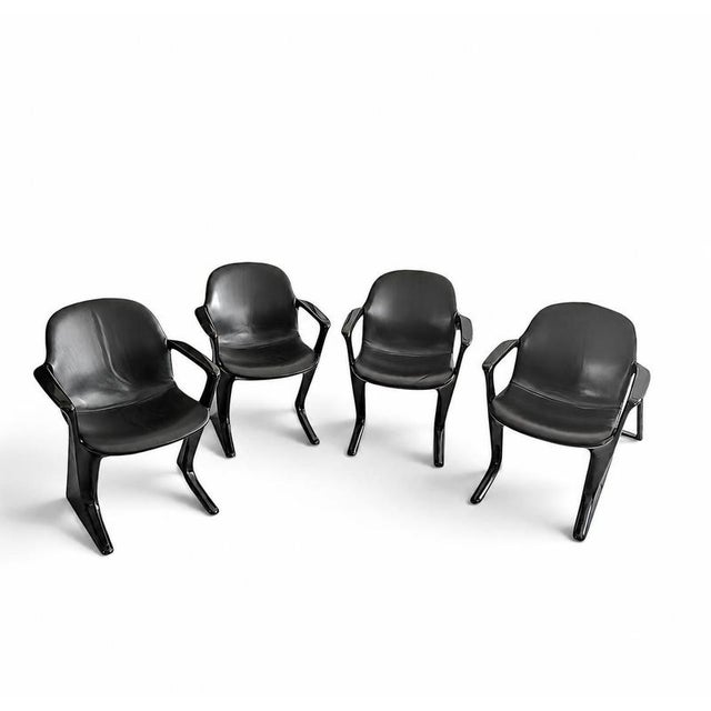Kangaroo Z-Chairs with Black Leather Upholstery by Ernst Moeckl for Horn Collection, 1960s, Set of 4 For Sale - Image 3 of 18