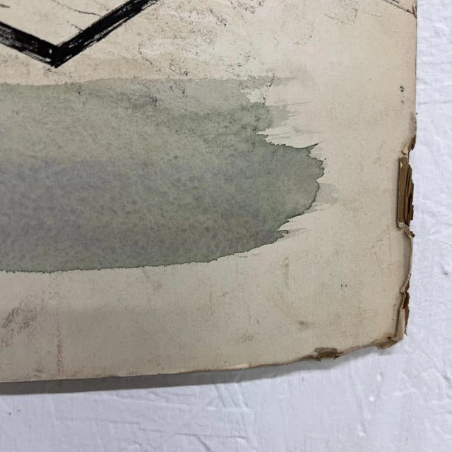 1960s Cool Blue Watercolor Ink on Paper Mod Interior Butterfly Chair + Pendant For Sale - Image 4 of 10