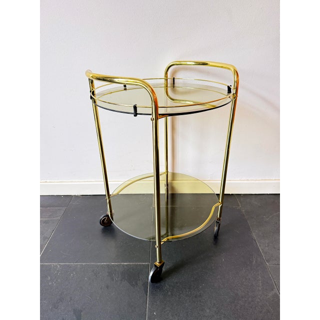 Vintage Brass Serving Bar Cart with Smoked Glass Shelves, 1970s For Sale - Image 14 of 14