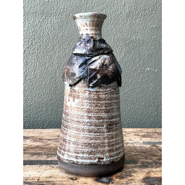 Oyster Gray Vintage Handcrafted Ceramic Vase For Sale - Image 8 of 12