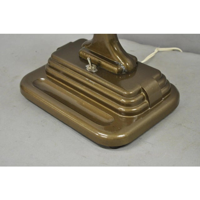Vintage Mid Century Modern Art Deco Metal Bronze Finish Bankers Table Desk Lamp For Sale - Image 11 of 12