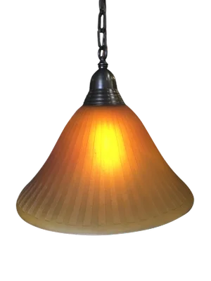 Bronze Hanging Lamp With Amber Glass Shade