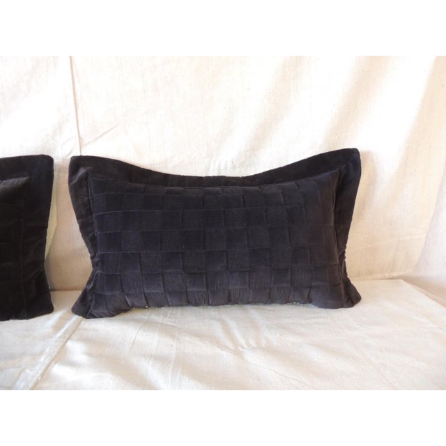 2000 - 2009 Black Check-Pattern Velvet Decorative Lumbar Pillows From Portugal - Set of 2 For Sale - Image 5 of 7