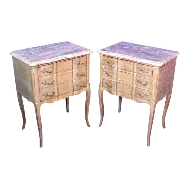F Zambrano Louis Xv Style Marble Top Commode Nightstands A Pair