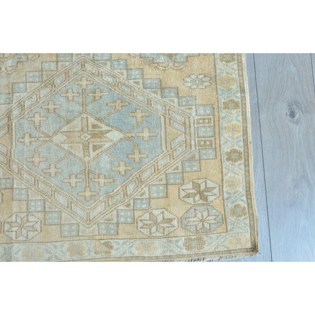 Khaki and Baby Blue Oushak Turkish Rug For Sale In Phoenix - Image 6 of 11