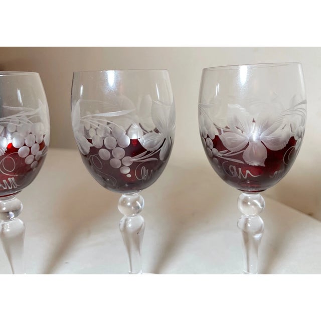 1940s Antique Cut to Clear Crystal Glass Shot Cordial Glasses W/ Stems -Set of Three For Sale - Image 4 of 10