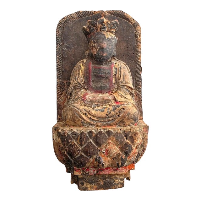 Ming Dynasty Antique Chinese Carved Gilded Wood Bodhisattva Figure Statue For Sale