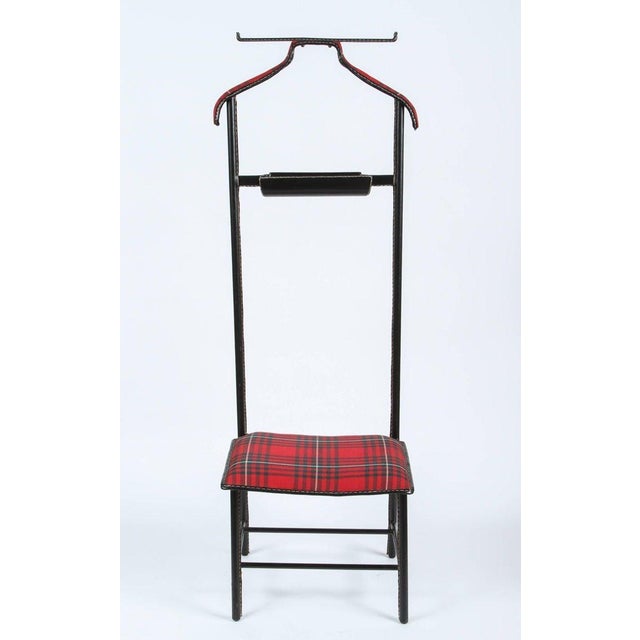 Art Deco Jacques Adnet Valet Leather Wrapped With Original Tartan Plaid For Sale - Image 3 of 17