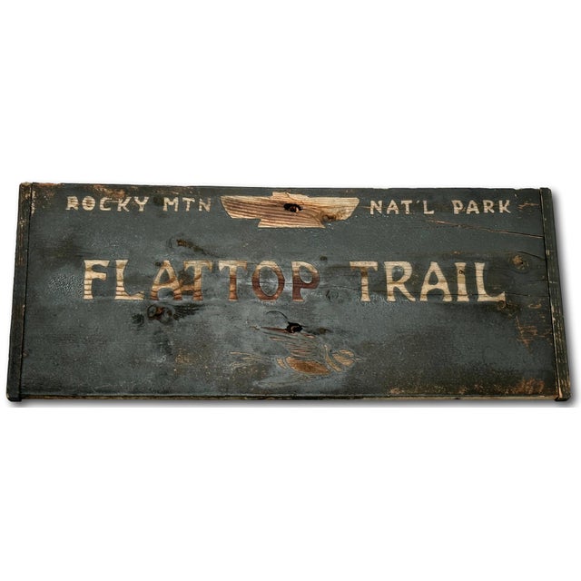 Authentic Old Aged & Weathered Hand Painted Wood Sign From Flattop Trail Rocky Mountian National Park Colorado For Sale - Image 12 of 18