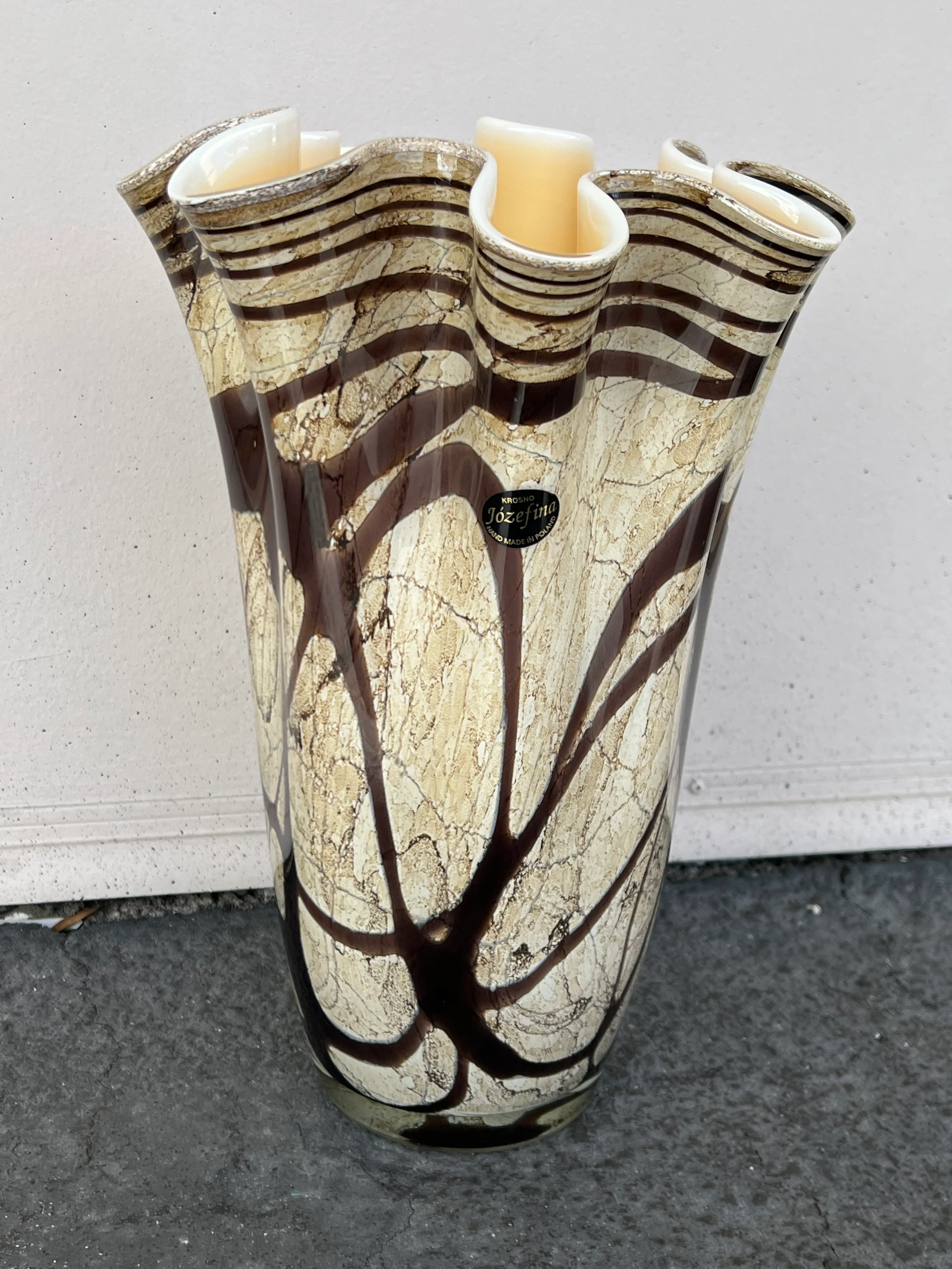 Vintage Krosno Jozefina Poland Handkerchief Blown Glass Vase