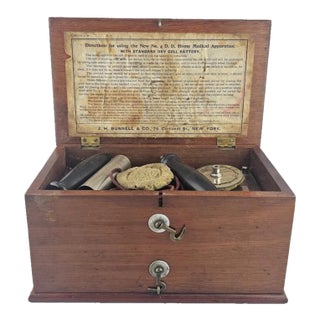 1890s Antique Quack Medical Apparatus Electropathic Device Quackery Hj Bunnell in Wood Box For Sale