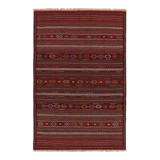 1950s Vintage Baluch Kilim in Red With Stripes & Geometric Patterns, From Rug & Kilim For Sale