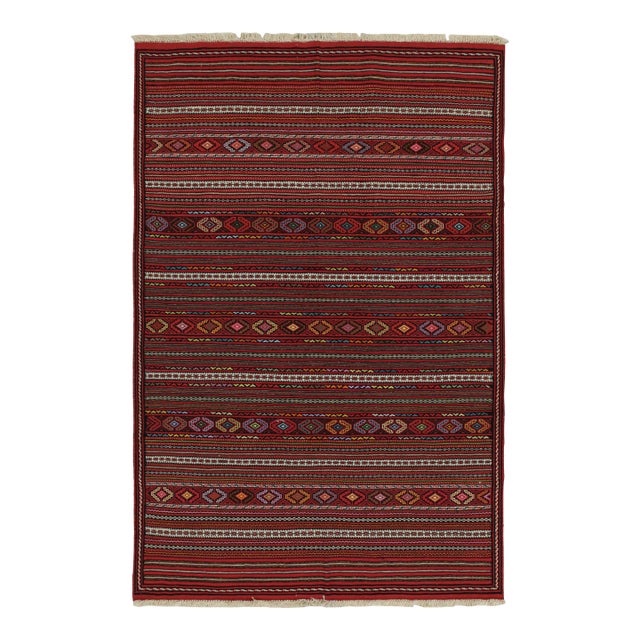 1950s Vintage Baluch Kilim in Red With Stripes & Geometric Patterns, From Rug & Kilim For Sale