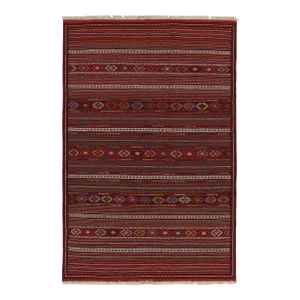 1950s Vintage Baluch Kilim in Red With Stripes & Geometric Patterns, From Rug & Kilim