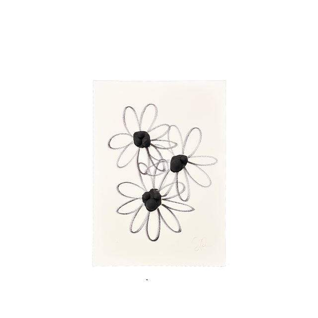 Original abstract floral ink drawing in black and white on paper. Organic daisy-inspired forms with expressive linework...