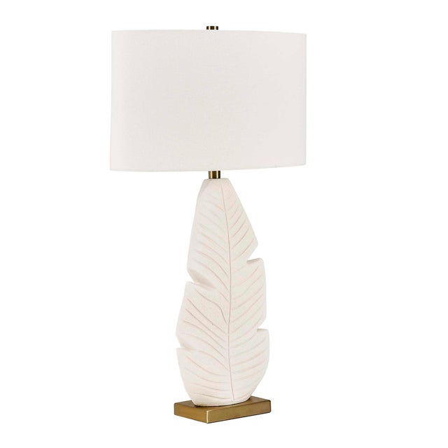 Textile Palm Leaf White Table Lamp For Sale - Image 7 of 8