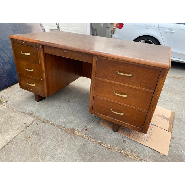 Mid-Century Modern 1960s Vintage Mid Mid Century Modern Wooden Desk Needs Restoration For Sale - Image 3 of 10