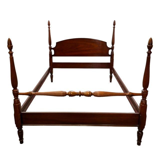 Vintage Dixie Traditional Chippendale Style Mahogany Four Poster Full Size Bed For Sale - Image 9 of 9