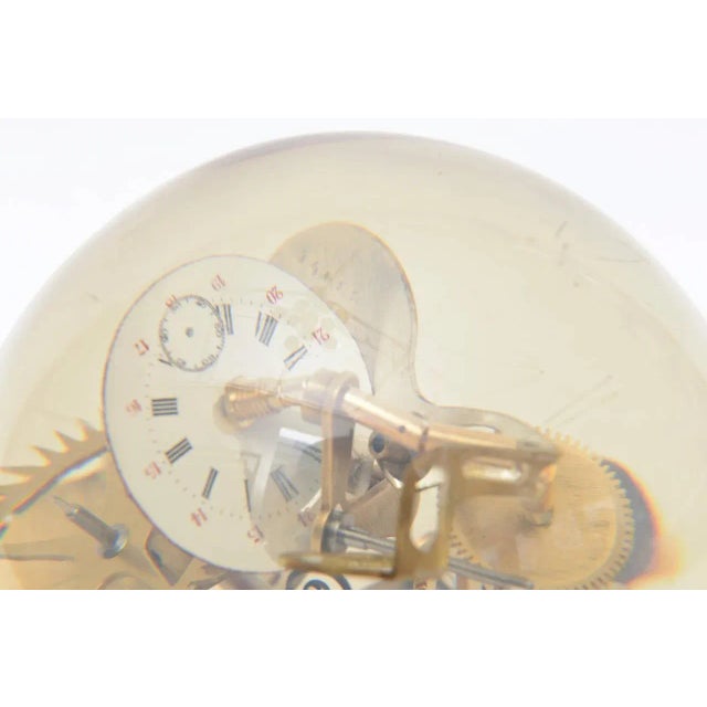 Metal Vintage Embedded Gear and Clock Part Round Lucite Sculpture, French, 1960's For Sale - Image 7 of 9