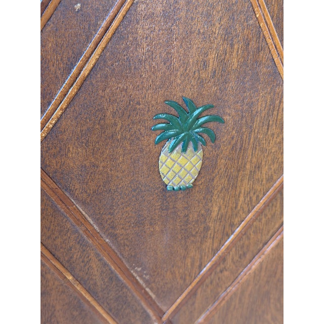 Boho Chic Vintage Coastal Faux Bamboo Cabinet by Palecek With Pineapple Motif Doors For Sale - Image 3 of 12