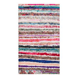 Singular Handmade Colorful Pastel Stripe Pattern Vintage Moroccan Boucherouitte