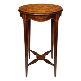 Fine Quality Edwardian Inlaid Oval Tea Table With Pull Slide Shelf For Sale