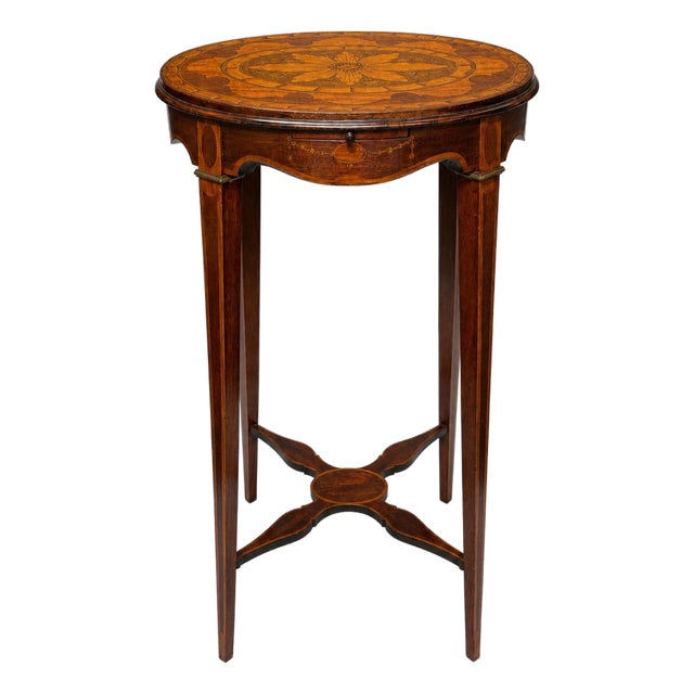 Fine Quality Edwardian Inlaid Oval Tea Table With Pull Slide Shelf For Sale