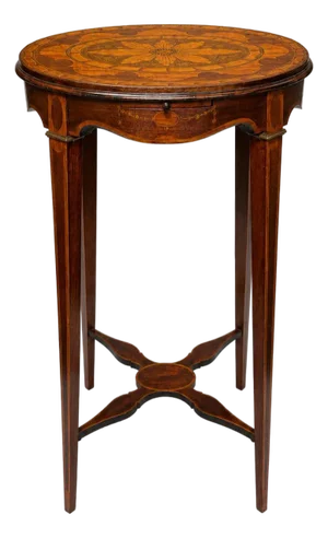 Fine Quality Edwardian Inlaid Oval Tea Table With Pull Slide Shelf