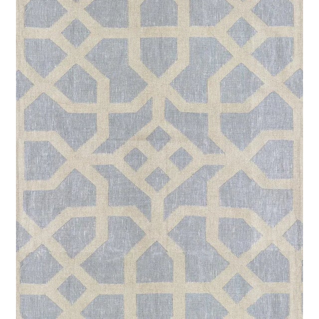 The House of Scalamandré Linen Lattice Fabric, Bluestone & Fog For Sale