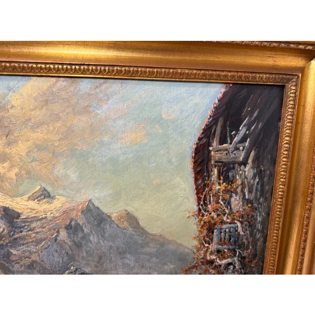 Brown Vintage Original Wolfang Pogzeba Donkey Mountain Oil Painting on Board Landscape For Sale - Image 8 of 15