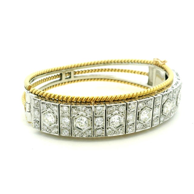 Art Deco French Art Deco Platinum, 18k Gold & 6.11 Carat Diamond Bracelet, Circa 1930 For Sale - Image 3 of 11