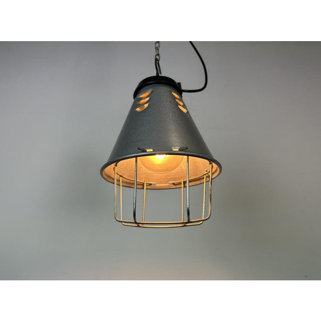 Industrial Grey Aluminium Cage Pendant Lamp, 1970s For Sale - Image 17 of 18