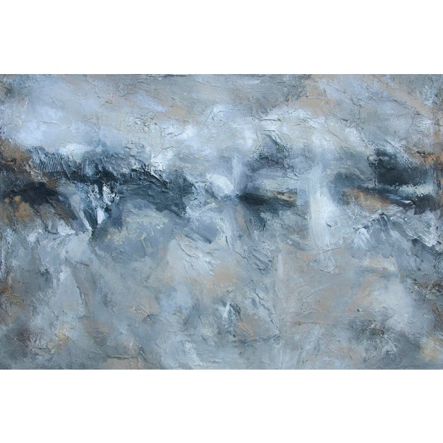 "Duality" #3 in Series Original Monochrome Abstract Black and White Modern Landscape Painting For Sale